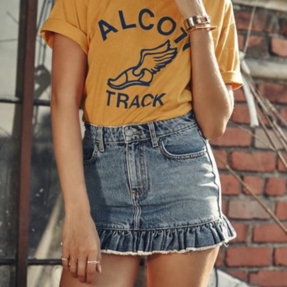 LF Blue Denim Ruffle Skirt